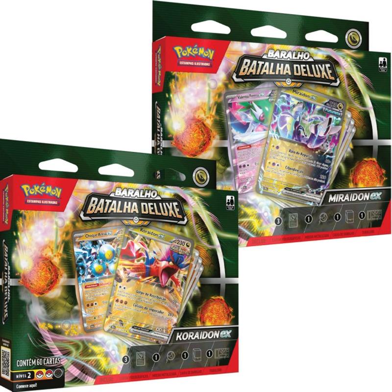 2 Decks Pokémon Baralho Batalha Deluxe Miraidon ex e Koraidon ex